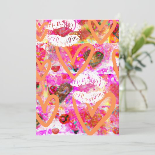 Harten en lippen feestdagenkaart (Staand voorkant)