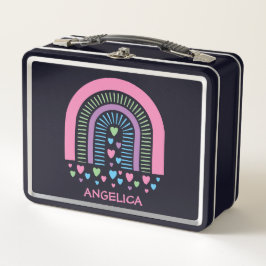 Harten en Strepen Boho Regenboog Metalen Lunchbox