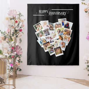 Harten Fotocollage Gelukkig Jubileum Zwart Wandkleed