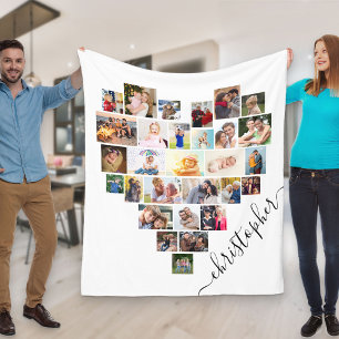 Harten Fotocollage met scriptnaam Wit Fleece Deken