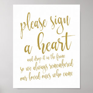 Harten gastenboek goud glitters 8x10 bord poster