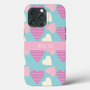 Harten Handgetekend Valentijnsdag Patroon Paars iPhone 13 Pro Hoesje