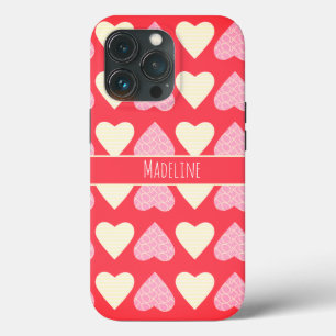 Harten Handgetekend Valentijnsdagpatroon Rood iPhone 13 Pro Hoesje
