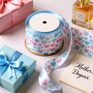 Harten in baby roze & blauw Happy Moederdag Lint