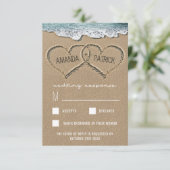 Harten in de Sand Beach Shore bruiloft RSVP Kaarte (Staand voorkant)