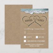 Harten in de Sand Beach Shore bruiloft RSVP Kaarte (Voorkant / Achterkant)