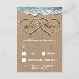 Harten in de Sand Beach Shore bruiloft RSVP Kaarte Kaartje