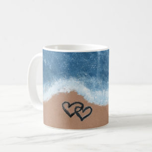 Harten in het zand koffiemok