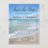 Harten in het Zand Monogram Save the Date Bruiloft Aankondigingskaart (Voorkant)