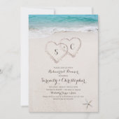 Harten in het zand strand repetitie diner kaart (Voorkant)