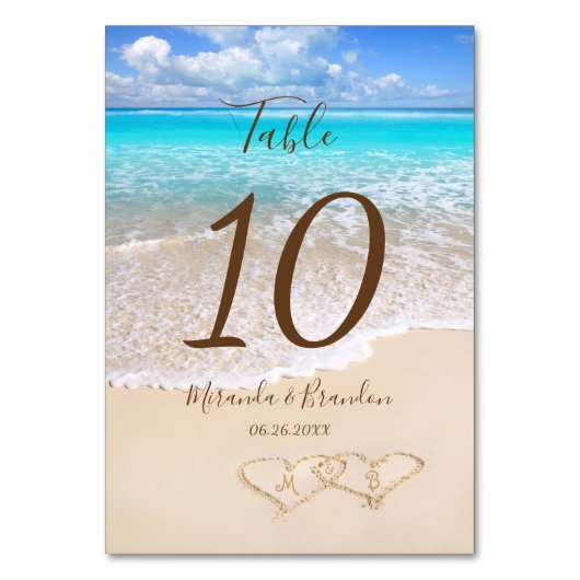 Harten in het Zand Tropische Strand Bruiloft Kaart (Achterkant)