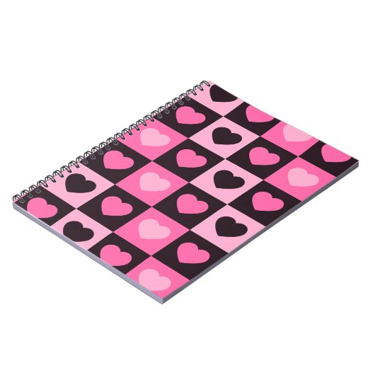 Harten licht roze heet roze donker bordeaux Geruit Notitieboek (Linkerzijde)