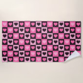 Harten licht roze heet roze donker bordeaux Geruit Strandlaken (Voorkant)