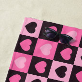 Harten licht roze heet roze donker bordeaux Geruit Strandlaken (In situ)