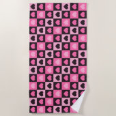 Harten licht roze heet roze donker bordeaux Geruit Strandlaken (Voorkant)