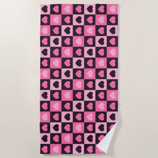 Harten licht roze heet roze donker bordeaux Geruit Strandlaken (Voorkant)