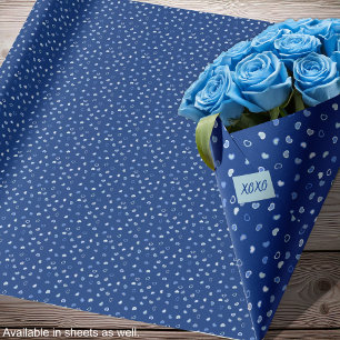 Harten - Lichtblauw op Donkerblauw - Rollen Cadeaupapier