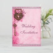 Harten Lock en Key Roze Bruiloft Kaart (Staand voorkant)