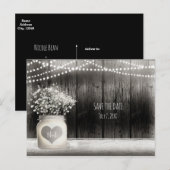 Harten metson pot & Baby's Breath rustieke bewaar  Aankondigingskaart (Voorkant / Achterkant)