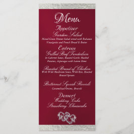 Harten & Monogram - Burgundy/Zilveren Bruiloft Menu