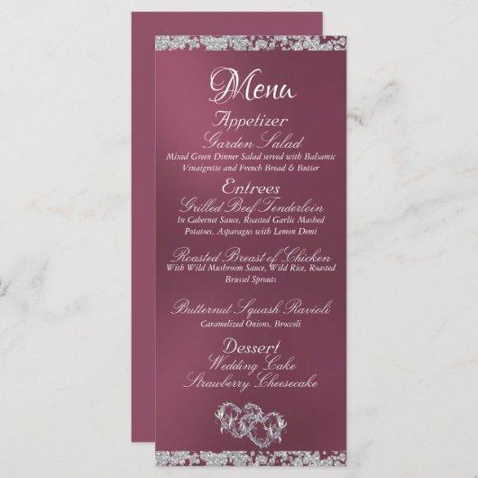Harten, Monogram & Glitter - Lavendel Wedding Menu (Voorkant / Achterkant)