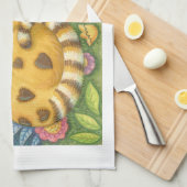 Harten n' Stripes Tabby Folk Art Cat Kitchen Towel Theedoek (Quarter Fold)