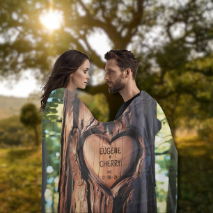 Harten Namen Gesneden Houten Boomstam Fleece Deken