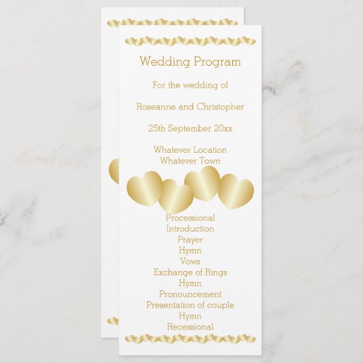 Harten Ontwerp Goudkleurige Bruiloft Programma (Voorkant / Achterkant)