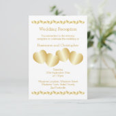 Harten Ontwerp Goudkleurige Bruiloft Receptie Informatiekaartje (Staand voorkant)