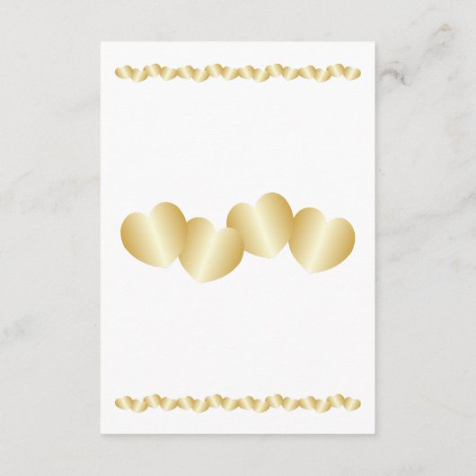 Harten Ontwerp Goudkleurige Bruiloft Receptie Informatiekaartje (Achterkant)