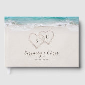 Harten op de zandstrandbruiloft gastenboek (Voorkant)