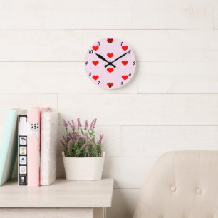 Harten Patronen Rood Cute Aangepast Roze Valentijn Ronde Klok