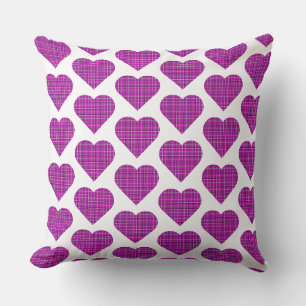 Harten Plaid Roze Paars Zwart Kussen
