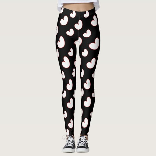 Harten R4-liefde, rood/wit hart op zwarte leggings (Voorkant)