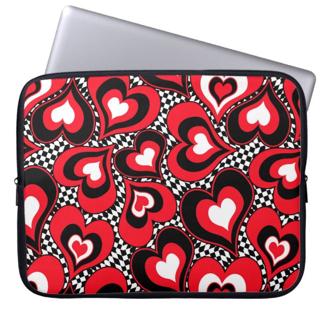 Harten, rood, zwart, wit, Valentijnsdag. Laptop Sleeve (Voorkant)