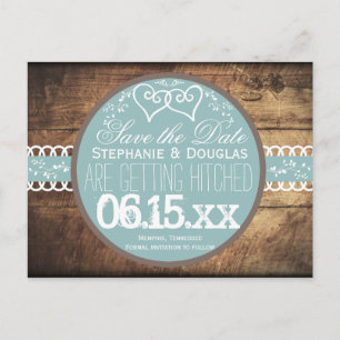 Harten Rustic Wood Blue Save the Date Briefkaarten