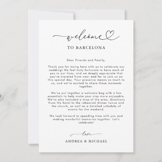 Harten Script Bruiloft Verwelkomingsbrief Itinerar Kaart (Voorkant)