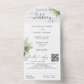 Harten Script Groene Bloem Bruiloft QR Code All In One Uitnodiging (Binnen)