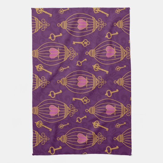 Harten-sleutels-patroon Theedoek (Verticaal)