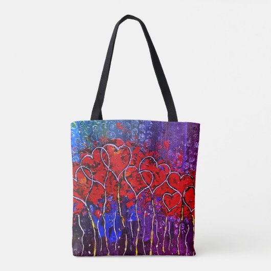 Harten Valentijns Canvas tas Paarse & Rood (Achterkant)