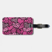 Harten voor roze en zwarte, girale dierlijke afdru bagagelabel (Achterkant horizontaal)