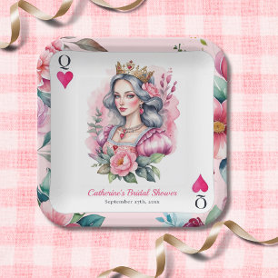 Harten Vrouw Speelkaart Roze Bruidsdouche Papieren Bordje