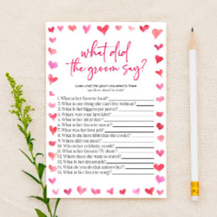 Harten Wat zei de bruidegom? Bruidsfeest spel Briefpapier