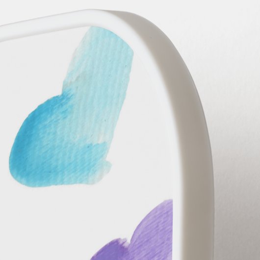 Harten Waterverf Patroon Personaliseren Paarse Pickleball Paddle (Links Detail)