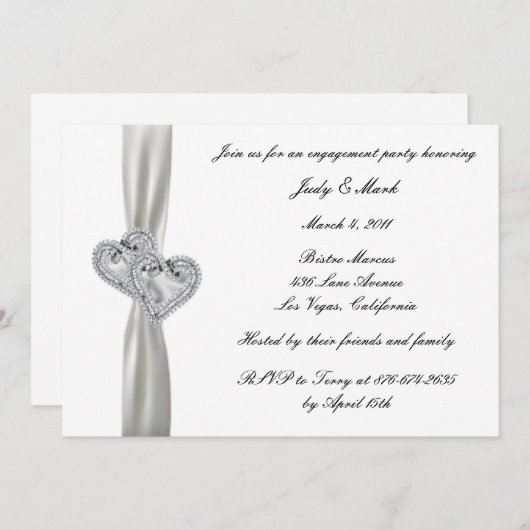 Harten Wit Bruiloft Verloving Party Uitnodiging (Voorkant / Achterkant)