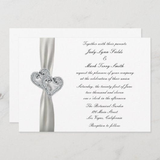 Harten Wit Huwelijksuitnodiging Kaart (Voorkant / Achterkant)