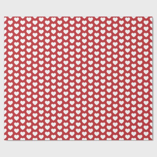 Harten, wit op donkerrood omslagpapier cadeaupapier (Vlak)