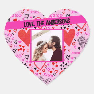 Harten, XOXO Roze Patroon, Persoonlijke Naam Foto Hart Sticker