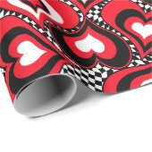 Harten, zwart, rood en wit. cadeaupapier (Rol Hoek)