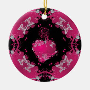 Hartenboom van liefde en botervliegen keramisch ornament